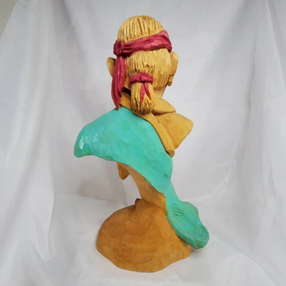Handcrafted Wood Native American Indian Bust Southwestern Wooden 11 Inches - Picture 8 of 16